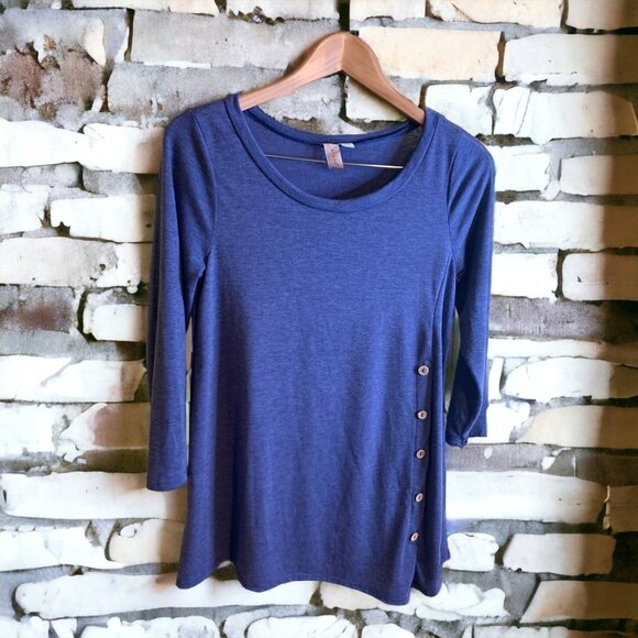 MISA Tunic Blouse Womens Small Blue Button Detail 3/4 Sleeve - Picture 1 of 8